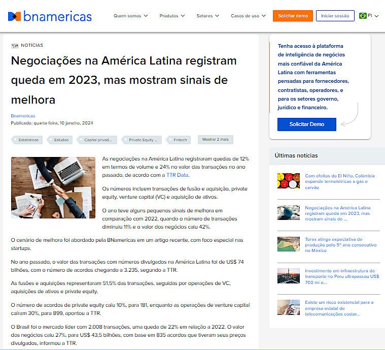 Negociaes na Amrica Latina registram queda em 2023, mas mostram sinais de melhora